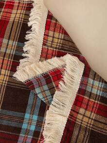 1pc Retro American Plaid Multifunctional Anti-Slip Sofa Cover Blanket With Tassels - Multicolor - View 11