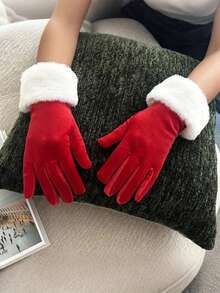 2 Pairs Of White Fur Trimmed Women's Short Velvet Christmas Gloves - Holiday Christmas Party Gloves With Red And White Velvet And Faux Fur For Warmth. Perfect For Weddings, Valentine's Day, Winter Celebrations, Christmas, And Parties.