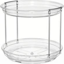 双层旋转苏珊收纳架 9.25 英寸旋转调料架 适用于橱柜、厨房、餐具室、台面、浴室、梳妆台、药柜，透明