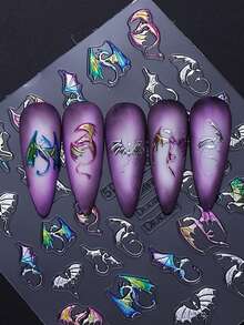 2 Adesivos de Unhas com Relevo de Dragão Voador Legal - Elementos Decorativos de Natal, Ano Novo e Ano Novo em Degradê de Cores, Design de Arte de Dragão Voador e Morcego Legal, Adequado para Uso Diário, Casamento e Festivais de Mulheres, Adesivos de Unhas Descartáveis e Adesivos de Decoração de Unhas de Estilo Chinês Fáceis de Colar