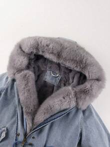 Damen Denim Jacke mit Fellkragen und Taschen für Herbst/Winter Pendeln von Risissida - Graue Haare - Übersicht 9