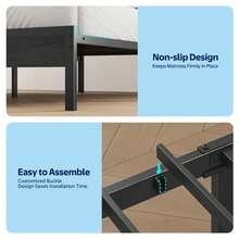 GREENSTELL Bed Frame  With Charging Station, LED Bed With Upholstered Storage Headboard, Metal Platform Bed With Under Bed Storage, No Box Spring Needed, Noise Free, Easy Assembly - 灰色 - 查看 11