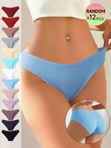 12 Packs Random Color Packaging Of Women's Briefs,  Solid Color Simple Ribbed  Soft, Stretchy And Breathable Women's Knitted Panties, Available In A Variety Of Colors And Sizes From S To XXL, Suitable For Comfortable And Casual Wear - Màu sắc ngẫu nhiên - Xem 5