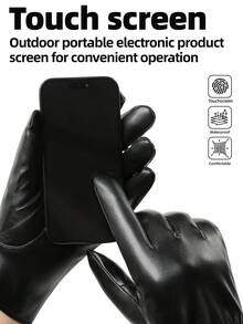 1 par de guantes cálidos para hombre para otoño/invierno, forrados térmicos, material de PU, con dedos compatibles con pantalla táctil, adecuados para ciclismo al aire libre, conducción, uso diario - Estilo F - Ver 5