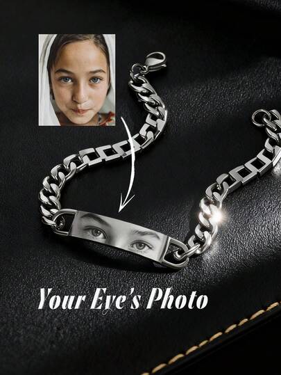 1pc Customized Engraved Bracelet, Unisex, Father's Day Gift, Gift For Dad, Boyfriend/Friend/Father, Personalized With Eye Photo, Fashionable & Durable Men's Gift