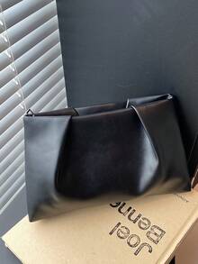 新款春夏时尚纯色手拿包、褶皱云朵包、纯色休闲信封包、化妆包、旅行配件包、内衬包、洗漱包、收纳袋 - 黑色 - 查看 3