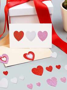 120个自粘泡沫心形贴纸，闪光和哑光两种表面处理，适用于情人节、婚礼DIY工艺品、装饰和贺卡 - 彩色 - 查看 2