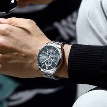 CURREN Men's Fashion Quartz Chronograph Wrist Watch, Stainless Steel Strap, With Luminous And Auto Date Display, Water Resistant - Multicolor - View 4