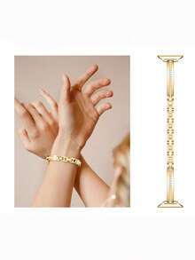 纤细简约女士金色链条表带，可调节耐用金属正式款 表带，兼容 38/40/41/42/44/45/46/49 毫米，兼容 Series Ultra/SE/11/10/9/8/7/6/5/4/3/2/1