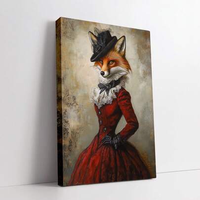 1 Stück elegante Fuchs Leinwandkunst, holzgerahmtes Vintage-Stil Gentleman Fuchs Poster, Tier Badezimmer Dekoration, künstlerische Wandbehang, Heimdekoration, 50x70cm