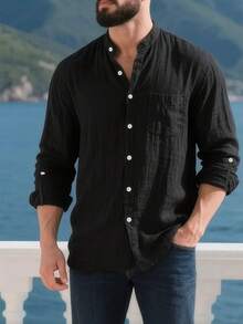 1 pieza Camisa de botones de lino transpirable para hombres, diseño de mangas convertibles, tallas desde XS hasta XXXL, adecuada para uso diario, viajes a la playa, cafeterías al aire libre, excursiones de fin de semana y días laborales casuales