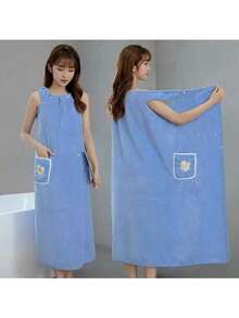 Toallas de baño largas para mujeres 100x125cm - ¡Felpa de coral gruesa con diseño de falda envolvente y textura cuadrada casera, secado ultrarrápido y absorción potente sin pelusa ni decoloración! - Azul Marino - Ver 1