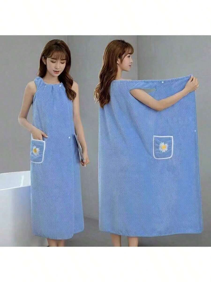 Toallas de baño largas para mujeres 100x125cm - ¡Felpa de coral gruesa con diseño de falda envolvente y textura cuadrada casera, secado ultrarrápido y absorción potente sin pelusa ni decoloración! - Azul Marino - Ver 1