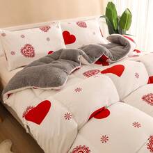 1pc Printed Thick Blanket, Reversible, Soft And Comfortable - Love White - View 10