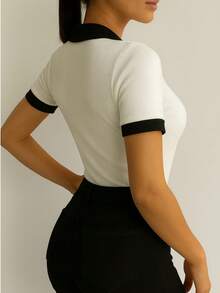 Women's Polo Work T-Shirt, Short Sleeve, Cotton - Kit bicolor 3 1 negro 1 blanco 1 marrón - Ver 3