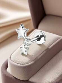 1pc Stainless Steel Stud Earrings, Nose Stud, Lip Stud, Body Piercing Jewelry - Silver - View 2