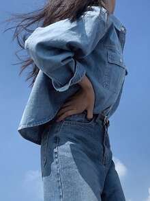 女士牛仔夹克，新款高品质夹克 - 藍色 - 查看 3