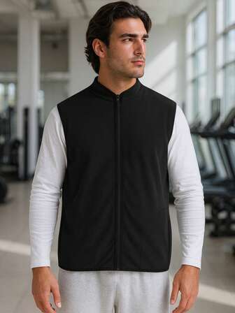Chaleco de forro polar con cuello alto y cremallera para hombres - Prenda exterior sin mangas ligera para otoño-invierno, ideal para senderismo, viajes urbanos y actividades al aire libre con un ajuste estilizado