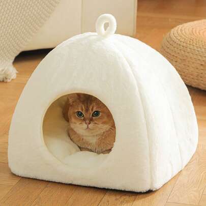 1 PC Cat Bed Kitten Bed, Washable Cat Beds For Indoor Cats, Super Soft Plush Faux Fur Pet Bed For Puppy And Kitten With Anti-Slip Bottom