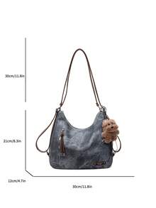 Merlard Retro 2025 磨砂质感大容量时尚百搭单肩包，高端沙滩包，托特包，购物包，大包，小众质感手提包，拉链双肩带斜挎包 - 藍色 - 查看 8