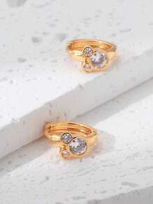 1pc Funny Cartoon Mouse Hoop Earrings Fashionable Simple Style Copper Silver Inlaid With Sparkling Cubic Zirconia Women's Earrings Ideal For Casual Wearing And Gifting - Silver - View 9