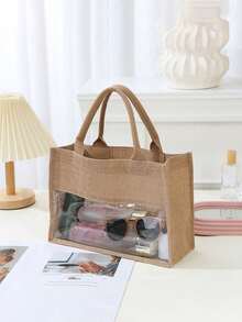 可定制亚麻手提袋，防水购物袋，收纳袋和亚麻旅行箱包。适用于婚礼、生日、海滩和度假，是伴娘、学生和海滩郊游的理想之选。适合中学生、高中生、大学生、大一、大二、低年级学生使用。2025年万圣节配饰，大容量。