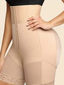 New High Waist Shapewear Shorts, Tummy Control Shaping Shorts With Zipper, Suitable For Various Occasions And Sports - Apricot - View 2