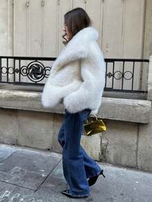 Autumn/Winter New Fashion Street Style Faux Fox Fur Faux Fur Jacket, Women Elegant Short Faux Fur Coat - trắng - Xem 11
