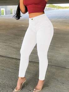 Women's Tight Jeans, High Waisted Elastic Classic High Waisted Slim Fit Denim Pants - 白色 - 查看 4