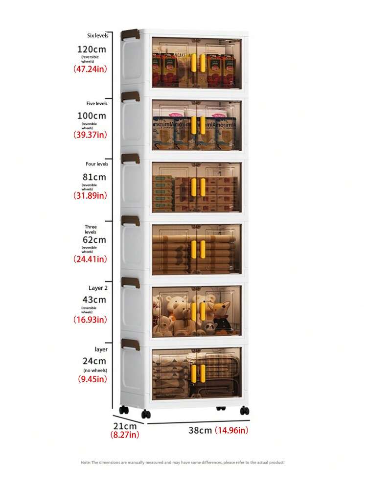 1个38厘米/14.96英寸宽塑料储物柜，小型可折叠储物盒，厨房餐具柜，厨房收纳架，客厅玩具柜，窄缝收纳架，厨房超薄储物柜，情人节礼物，储物盒，床底收纳 - 透明茶 - 查看 2