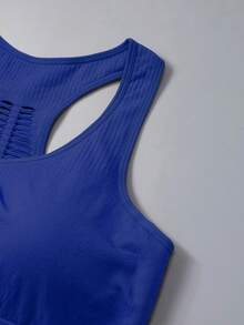 Plus Size Women Seamless Knit Sports Bra With Removable Cups - Blue - View 6