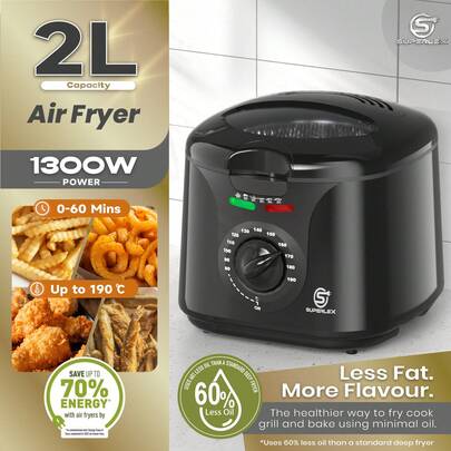 SUPERLEX 2-Liter Electric Deep Fryer, 2000W Multi-Function Fryer, Stainless Steel Non-Stick Coating Frying Basket Is Easy To Clean, Multi-Mode Temperature Function, Designed For Home Kitchens, Can Be Used For Frying Chicken, French Fries, Grilling