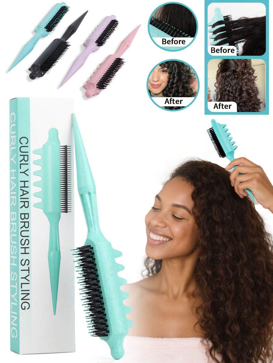 Curl Defining Brush For Curly & Wavy Hair – Styling Detangling Comb With Pointed Tail, Anti-Frizz, Smooth & Volumizing Hair Tool, Perfect For Salon Or Home Use, Brush, Wooden Comb, Hair Brush Comb, Barber, Brush, Slick Back Brushes, Brush Hair Comb Hair, Curly Hair Brush, Detangling Brush, Ball Brush, Hair Comb, Christmas, Barbershop, Hairdressing - Multicolor - View 1