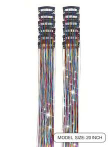 12件装闪亮发饰夹，20英寸闪光发饰接发片，夹式合成假发，发饰套装，耐热闪亮仙女发饰，适合女性和女孩日常佩戴、派对和万圣节，爪夹、发爪、发夹、发卡 - 彩色 - 查看 4