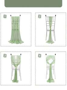 10件装通用优雅雪纺椅套，奶酪布椅背装饰丝带，透明雪纺蝴蝶结装饰丝带，适用于婚礼招待会、教堂走道装饰、派对、酒店、活动、情人节、生日、家庭聚会、仪式、摄影道具 - 彩色 - 查看 3