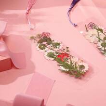 222 Pcs Dried Flower Bookmark Making Kit Include Pressed Flower Colorful Tassels Ribbons And Transparent Bookmark Laminating Pouches 2x 6 Inch Classic Color - 粉色 - 查看 8