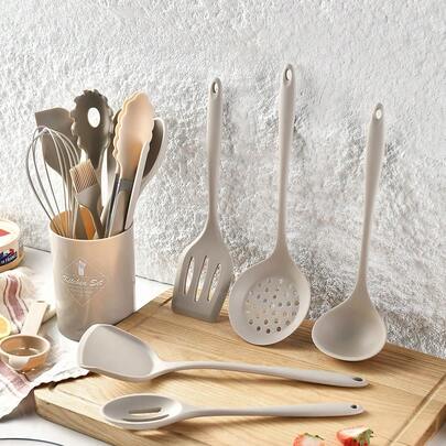 Juego de 15 piezas de utensilios de cocina de silicona - Certificado para contacto con alimentos, resistente al calor hasta 230°C, herramientas antiadherentes para cocina que incluyen pinzas, espátula, cuchara, cepillo, batidor, accesorios de cocina, aptos para lavavajillas