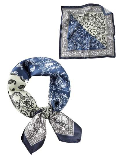 1 件复古腰果花方形围巾，百搭嘻哈头巾，60 厘米仿丝围巾，男女皆宜