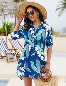 Women's Swimsuit Cover - Ups White Chiffon Bikini Swimwear Beach Dress Outfits Summer 6HQS - Floral Print - 查看 10