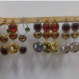 1 Pair Elegant Asymmetric Enamel Colored Glass Unique Personalized Earrings, Versatile For Autumn/Winter, Vintage Novelty Gemstone Earrings, Suitable For Halloween, Christmas, Holiday Gifts