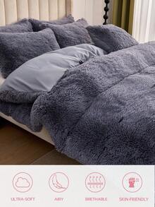1pc Plush Fuzzy Comforter, Super Soft And Warmth In Winter, Down Alternative Bedding, Luxury Fuzzy Winter Bedding, Suitable For All Size, Oeko-Tex Certified - Grey - View 4