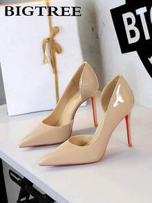 European & American Style Banquet Patent Leather Pointed Toe High Heel Shoes, Fashionable Super High Heels For Women - Khaki - View 2