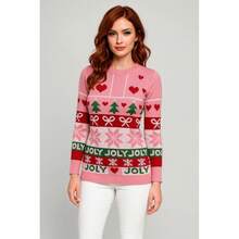 NAVIDAD Suéter Navideño Rosa "Jolly" Tierno Cute Rojo para Mujer Dama Sexy para Epocas Navideñas Christmas Acogedor Uglysweater Lindo Tierno - Rosa - Ver 7