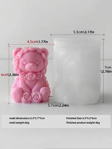 1个玫瑰熊蜡烛模具，DIY玫瑰花手工蜡模，陶瓷/石膏蜡烛制作套装，适用于婚礼装饰、烛光晚餐、情人节/生日手工礼物、DIY、粘土工具、手工艺品、情侣用品 - 白色 - 查看 15