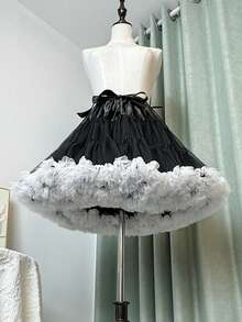 1件装女士薄网纱衬裙，洛丽塔风格多层薄纱裙，适合搭配连衣裙、万圣节和圣诞节服装，黑白两色 - 黑+白 - 查看 4