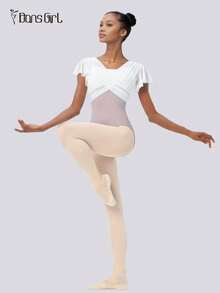 DonsGirl 1 件女式芭蕾舞紧身衣，2 合 1 吊带飘袖紧身衣，体操运动服，舞蹈表演服装 - 淺灰紫 - 查看 8