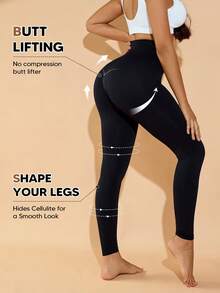 女士无缝高腰塑身裤袜 - 黑色 - 查看 3