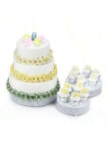 3 Pieces White/Golden Cake Stand Set, 8/10/12 Inch Round Metal Dessert Display Stand Decorative Cake Holder Cupcake Pastry Candy Display Plate For Wedding, Party, Birthday, Event - 白色 - 查看 7