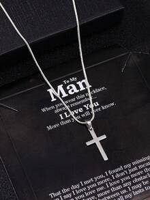 1条简约男士不锈钢十字架吊坠项链（48厘米），礼盒包装，适合送给男友/丈夫，附赠爱情语录卡片，表达爱意