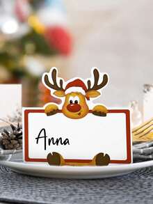 10/20/50 Stücke Weihnachts-Elch Platzkarten mit Namensanpassung - Niedlicher Rentier mit Weihnachtsmann-Mütze & Namensschild Design, rote & weiße Party Tischdekoration für Weihnachten, Hochzeiten, Bridal-Shower - strapazierfähige Papier Platzkarten - Verschiedenfarbig - Übersicht 5